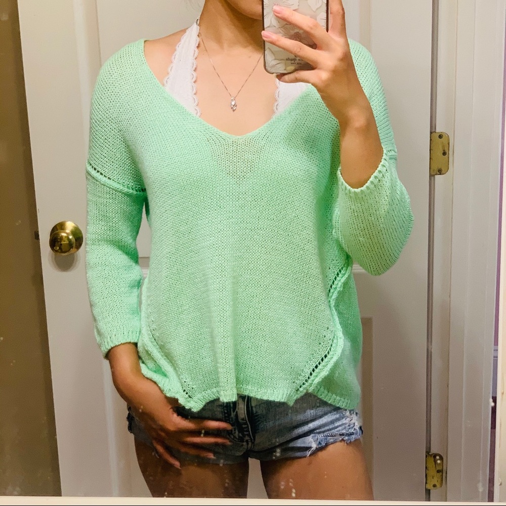 Zara Mint V-Neck Knit Sweater